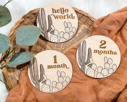 Boho Cactus Monthly Milestone Discs